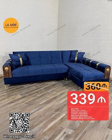 Künc divan, Açılan, Bazalı, Vеlur parça, Şəhərdaxili pulsuz çatdırılma