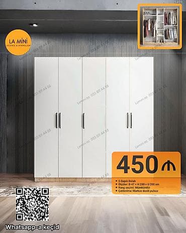 5 qapı, Ağ, Açılan, Düz dolab