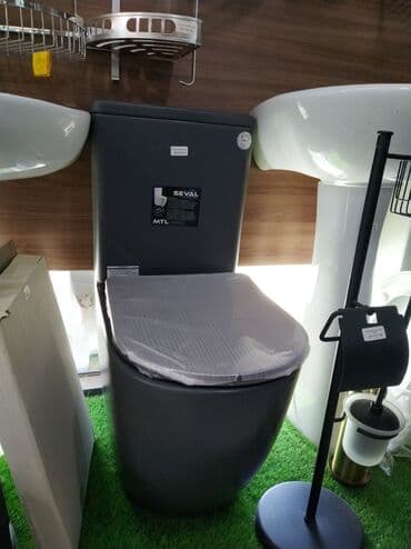 tualet ucun unitaz: Seval markalı, boz rəngli tualet qabı. Bu model qapaqla birlikdə — 1