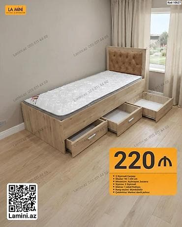 Çarpayılar: Məhsul: 3 siyirməli tək çarpayı (Kod: 10627) Xüsusiyyətlər: - Ölçü — 1