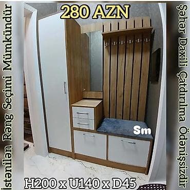 Yeni, 1 qapı, Güzgülü, Rəngli, Digər material, Açılan, Düz dolab