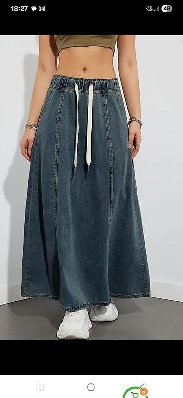 cins etekler: M raz teze cins • Model: Uzun denim ətək • Kəsim: A-kəsim, geniş — 1