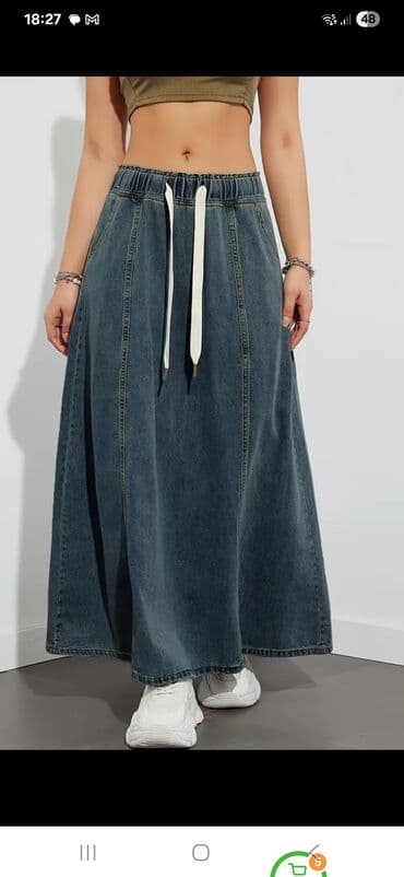 M ölçü, yeni cins ətək. - Model: uzun, A-kəsimli denim ətək - Rəng