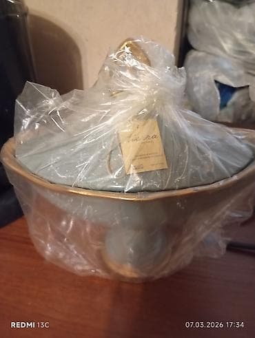 aksesuar qabı: Keramik dekorativ qab – “Tierra” (qapaqlı, ayaqlı) - Material — 1