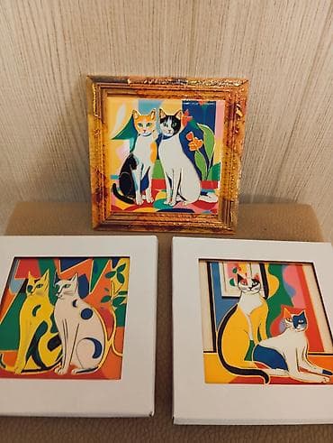 Rəngarəng pişik illüstrasiyaları olan mini dekorativ panolar/şüşə — 1