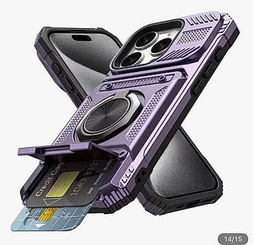 ev telefonlari: Maqnit halqalı və kart yuvalı zirehli telefon qabı - Material: sərt — 1