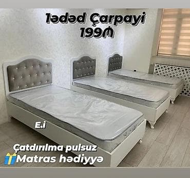 yata: Tək nəfərlik çarpayı – 199₼ - Zərif dizaynlı başlıq: bozumtul yumşaq — 1