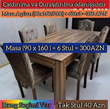 embawood metbex stol stul: Qonaq otağı üçün, Yeni, Açılmayan, Dördbucaq masa, 6 stul — 1