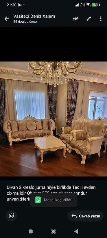 Divan 2 kreslo jurnalniyle birlikde Tecili evden cixmalidir Qiymet 550