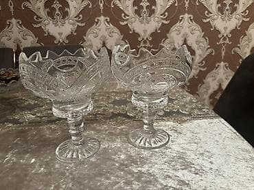 ваза для сладостей: Şüşə şirniyyat qabları (2 ədəd dəst) - Material: qalın, şəffaf şüşə - — 1