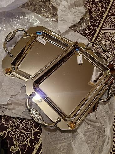 xrom sarlar: ISLENMEYIB!Zərif servis üçün lüks metal dəst: 2 ədəd düzbucaqlı — 2