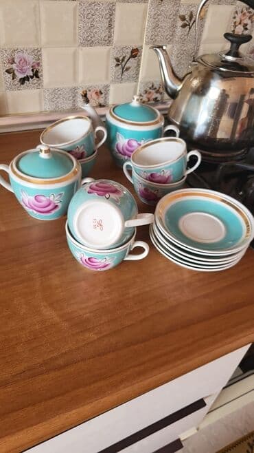 zerif cay: Çay dəsti, rəng - Göy, Farfor — 4