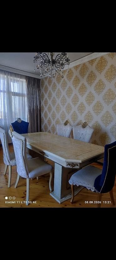 balkon stul: Qonaq otağı üçün, İşlənmiş, Dördbucaq masa, 6 stul — 3