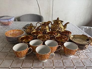 qizil balig: Çay dəsti, rəng - Qızılı, Keramika — 1