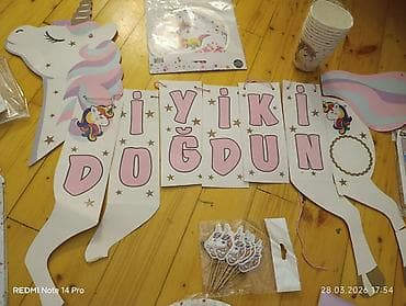iplər: Unicorn temalı ad günü dekorasiya və süfrə dəsti - “İyi ki doğdun” — 2