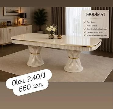 masa kafe: 1.Zərif dizaynlı yemək/masa otağı üçün masa. Xüsusiyyətlər: - Parlaq — 1