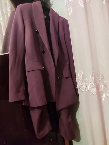 dest paltarlar: Bənövşəyi rəngdə qadın kostyum dəsti - İki hissəli dəst: uzun formalı — 2