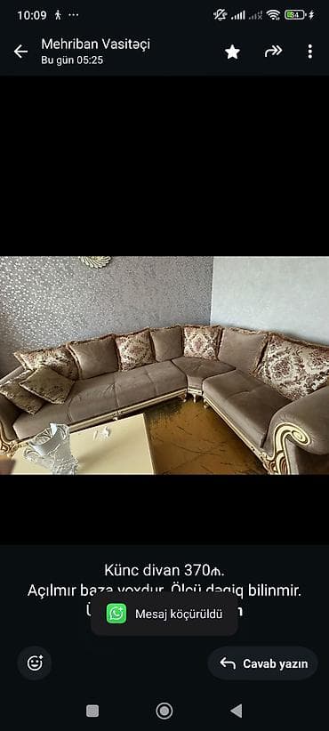 Künc divan 370₼. Açılmır baza yoxdur. Ölçü dəqiq bilinmir. Ünvan — 1
