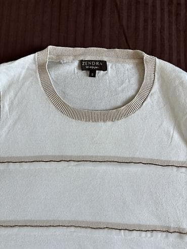 özcan zeynep örme: Qolsuz trikotaj top – Zendra Collection - Rəng: krem-ağ əsas, bej — 6
