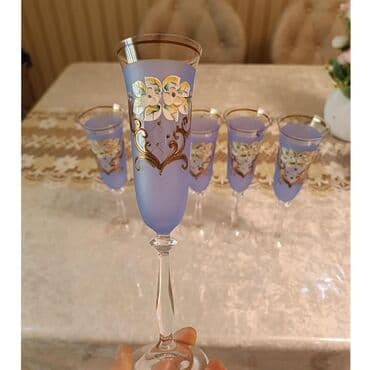 şam qabı: Qədəhlər, rəng - Yasəmən, Şüşə, 6 ədədli dəst — 3