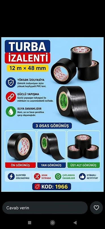 su nasosu: Turba İzolenti – 12 m × 48 mm - Material: yüksək keyfiyyətli PVC lent — 1