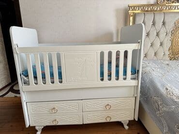 işlənmiş uşaq beşikləri: Oğlan və qız üçün, İşlənmiş, Dördbucaq, Beşik, Dəstsiz, Matras ilə, Yellənmə mexanizm ilə — 5