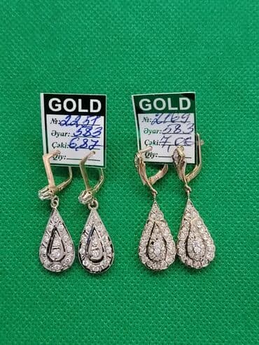 sirqa modelleri: Qızıl sırğalar – bir neçə model 1) Damla formalı brilyant effektli — 1