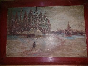 Əsər: Qış mənzərəsi mövzusunda yağlı boya tablo Təsvir: - Taxta lövhə
