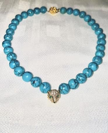 Boyunbağılar qara Aqat, Nefrit, Firüzə Cartier panter başı, təmiz əl