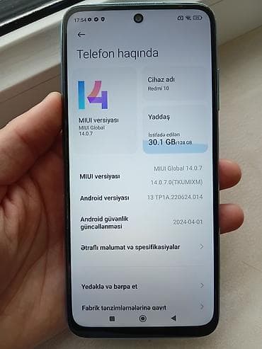 balaca telfonlar: Redmi 10, 128 GB, rəng - Göy, Barmaq izi — 5
