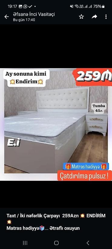 dosekler: *Taxt / İki nəfərlik Çarpayı 259Azn 💥 ENDİRİM💥* *Matras hədiyyə🎁* — 2