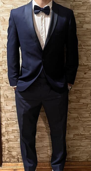 kişi üzükləri gümüş: Klassik tünd göy smokinq dəstı razimer48 - Jaket: tünd göy rəng — 4