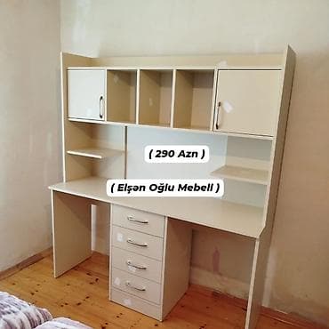 komputer stollari: Tələbə/Masaüstü iş masası – üst vitrinli model - Rənglər: ağ və krem — 2