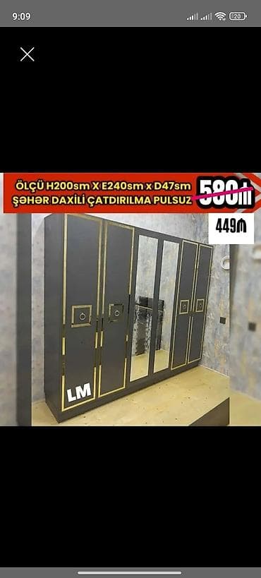 paltar dolabi modelleri: Qarderob dolabı – modern dizayn - Ölçü: H200 sm x E240 sm x D47 sm - — 1