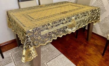 masa usdu: Qızılı-qara naxışlı masa örtüyü/parça - Ölçü: eni 1 m 30 sm, uzunluğu — 2