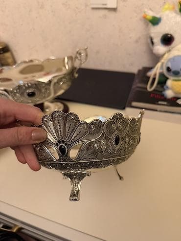 meyve qabı: Gümüşü rəngli dekorativ qablar dəsti - Dəst tərkibi: 3 ədəd qab – 1 — 2