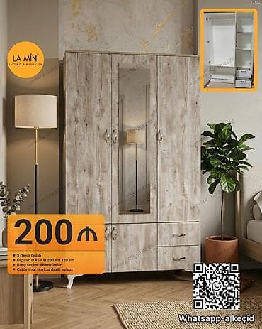 ayaggabi dolabi: - 3 qapılı dolab - Ölçülər: dərinlik 45 sm × hündürlük 200 sm × en 120 — 1