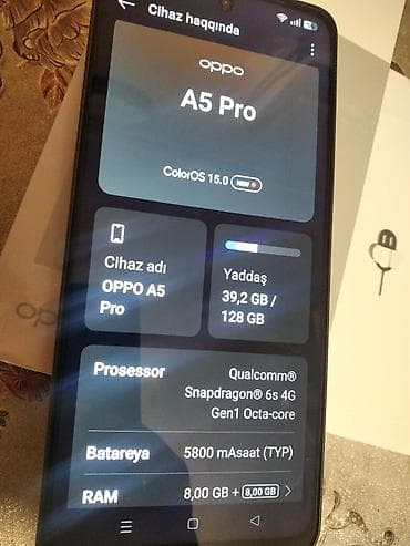 iphone 3gs ekran: Oppo A5 Pro, 128 GB, rəng - Mavi, Barmaq izi, Sənədlərlə — 6