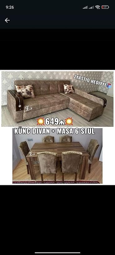 ev stul: Yeni, Künc divan, Mətbəx üçün, Açılmayan — 1