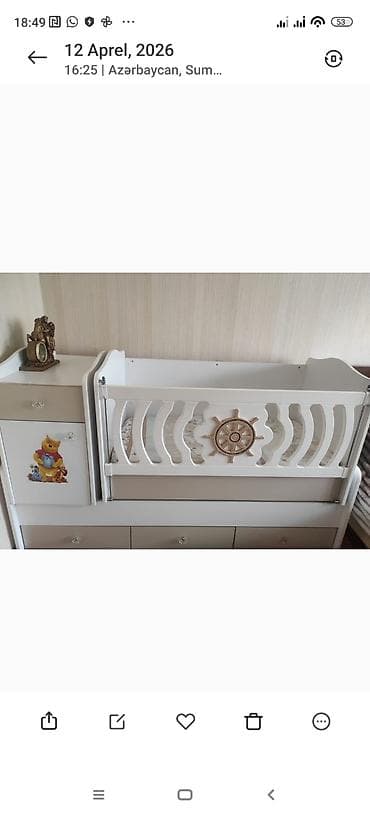 Uşaq beşiyi və komod dəsti - Material: ağ rəngdə MDF/LDSP