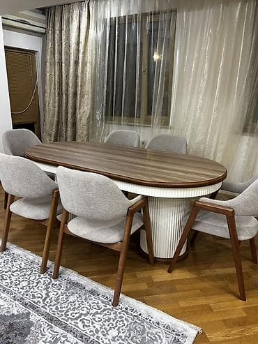 tek stollar: Qonaq otağı üçün, Yeni, Açılmayan, Oval masa, 8 stul — 2