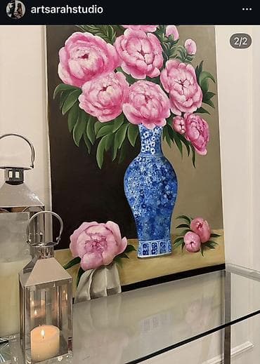 velosipet sekilleri: Rəsm əsəri: “Pionlar mavi vazada” -Ölçü: 120x80 - Texnika: kətan — 3