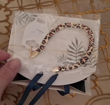 Бижутерия: Leopard naxışlı zəncir qolbaq - Rəng: qızılı detallarla qara/çəhrayı — 2