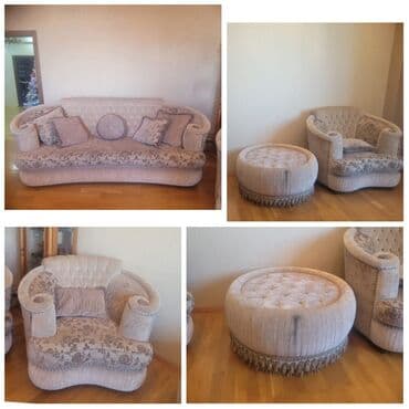Divan və kreslo dəstləri: İşlənmiş, Divan, 2 kreslo, Bazasız, Açılmayan — 1