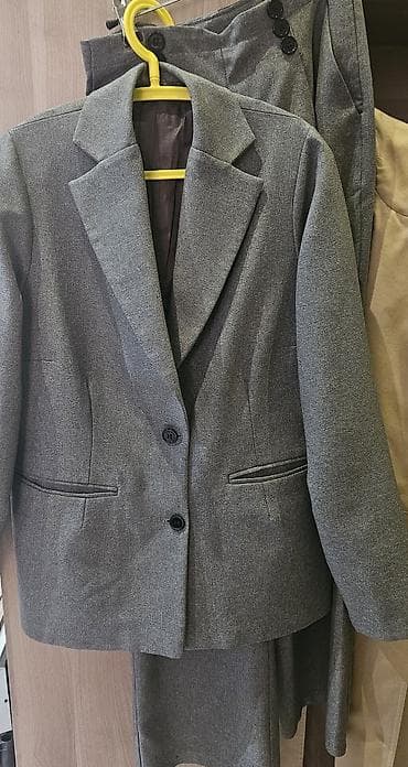 Qadın üçün klassik boz şalvar və pencək dəsti - Rəng: boz (melanj) - — 1