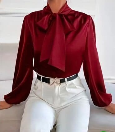 dəbli qadın geyimləri: Qadın bluzası – zərif bantlı model — 2