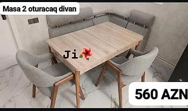 Mətbəx üçün dəst: - Açılan taxta masa (şəhvəl rəngdə üst, yumru — 1