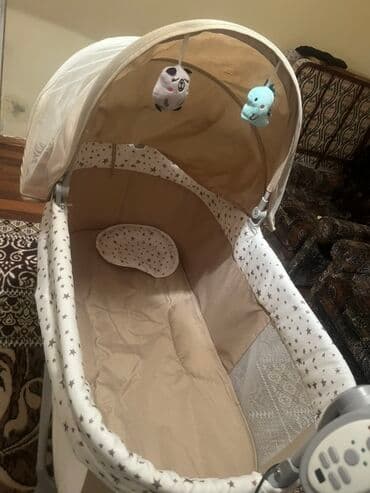 qidalandırmaq üçün uşaq stul yelləncək: Elektrikli beşik-sallanacaq beşik - Rəng: bej/kremlə ulduz naxışlı - — 6