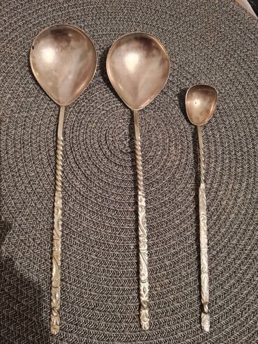 qaşıq naboru: Antik üslubda melxior qaşıq dəsti - Dəst: 3 ədəd uzun saplı qaşıq - — 1