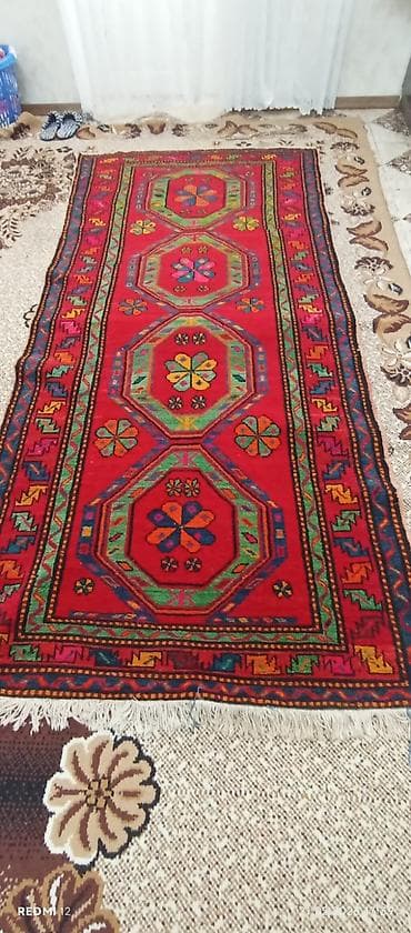 Qədimi əldə toxunma yun garabağ xalçası eni 1.30 uzunluq 2.50